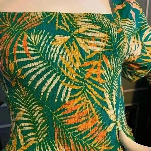 Betsey Johnson Palm Leaf Printed Maxi Dress Square Neck Puffed Sleeves Size S D8 - Picture 4 of 10